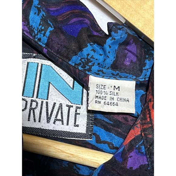 Vintage In Private Mens Long Sleeve Shirt M Silk Blue Abstract Button Up 80s 90s - Picture 12 of 14